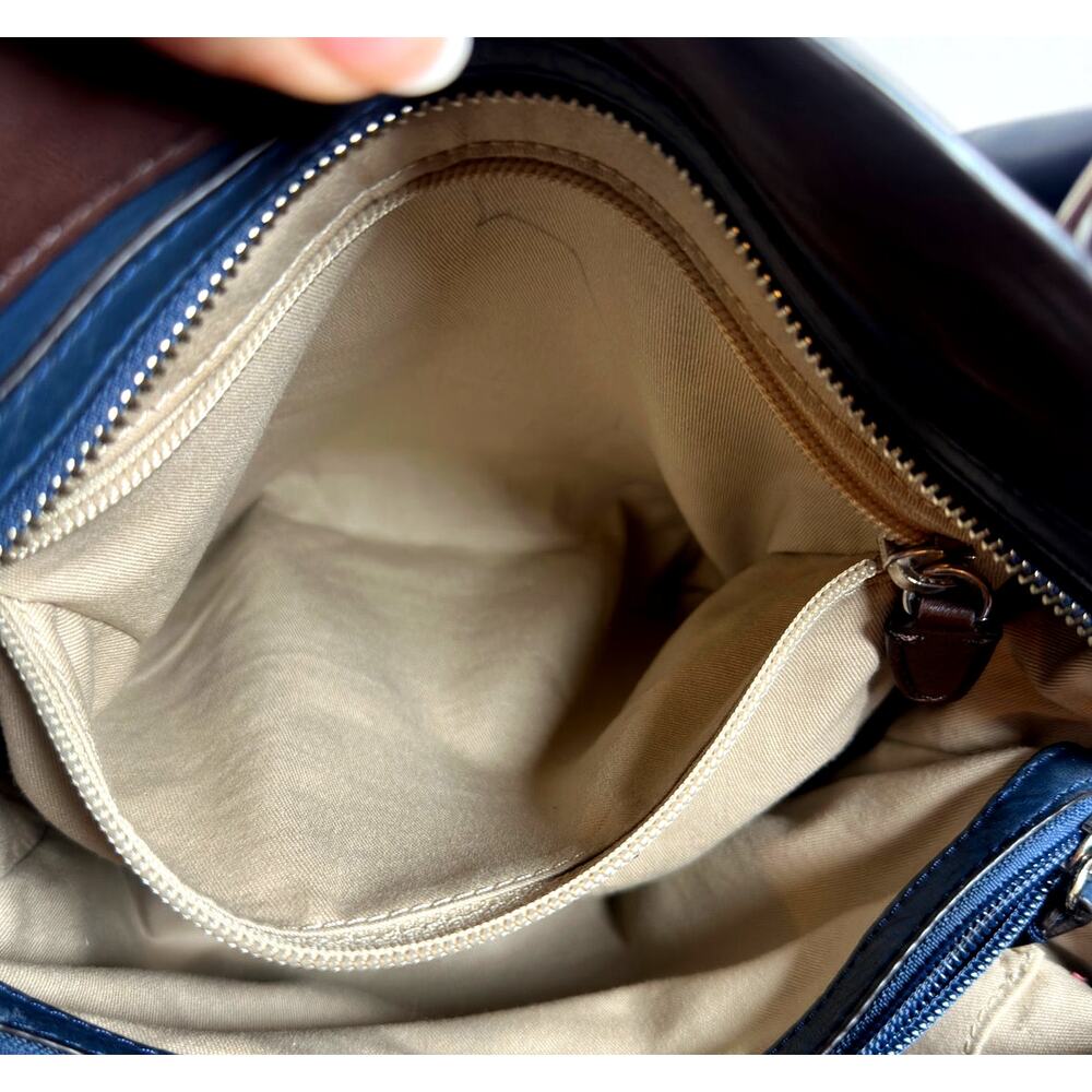 Coach Navy Blue & Brown Leather Two-Way Satchel | Silver Hardware | Dust Bag - Picture 13 of 16